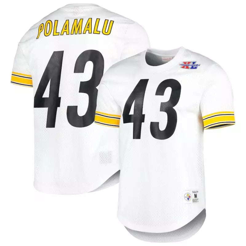 Maillot Vintage Troy Polamalu Pittsburgh Steelers Mitchell & Ness N&N Mesh Blanc