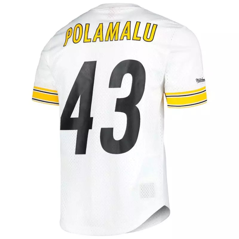 Maillot Vintage Troy Polamalu Pittsburgh Steelers Mitchell & Ness N&N Mesh Blanc